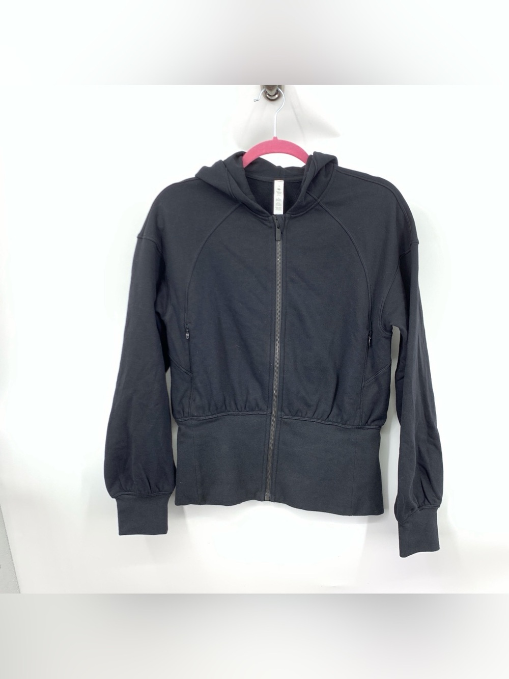 Lululemon Women Size 4 Hoodie Hugged Waist Cotton Zip Up Sweatshirt Black Top
